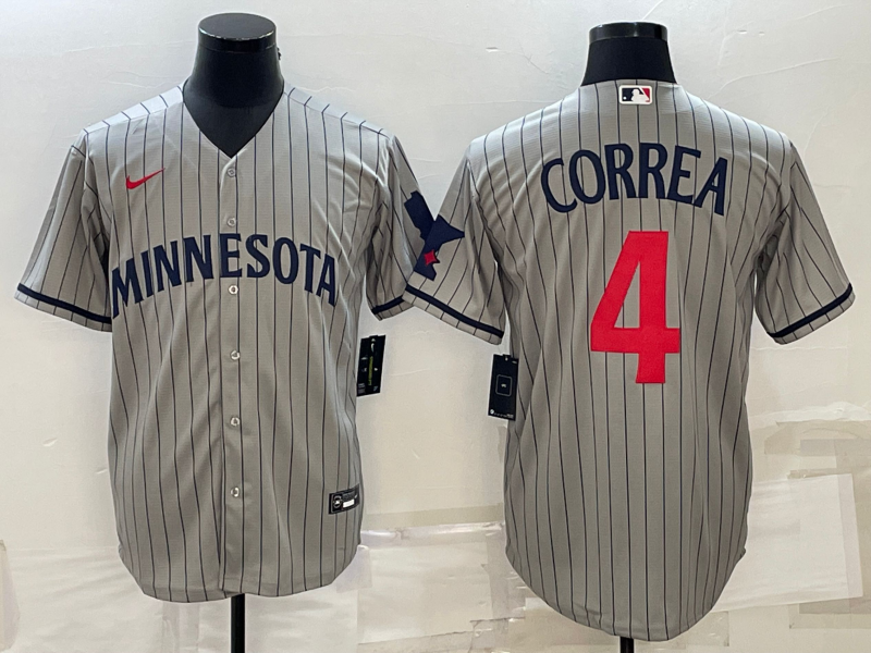 Men's Minnesota Twins #4 Carlos Correa 2023 Grey Home Team Cool Base Stitched Jersey Men's Minnesota Twins #4 Carlos Correa 2023 Grey Home Team Cool Base Stitched Jersey